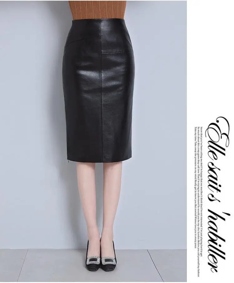 Women 2024 Autumn Winter Sheepskin Skirt Genuine Leather Midi Skirt Female High Waist Split Package Hip Skirt 4XL H167