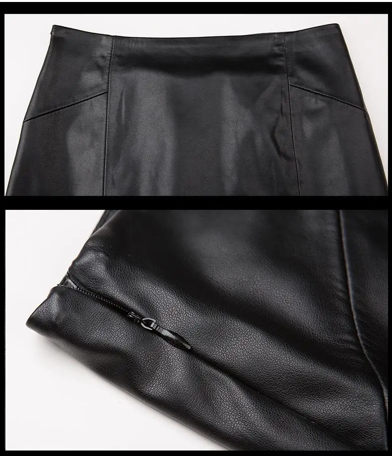 Women 2024 Autumn Winter Sheepskin Skirt Genuine Leather Midi Skirt Female High Waist Split Package Hip Skirt 4XL H167