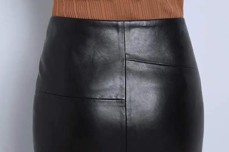 Women 2024 Autumn Winter Sheepskin Skirt Genuine Leather Midi Skirt Female High Waist Split Package Hip Skirt 4XL H167