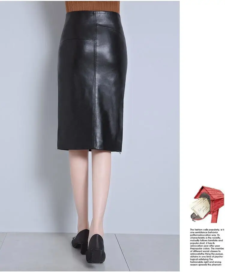 Women 2024 Autumn Winter Sheepskin Skirt Genuine Leather Midi Skirt Female High Waist Split Package Hip Skirt 4XL H167