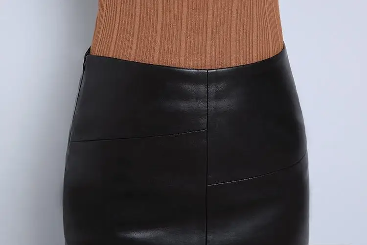 Women 2024 Autumn Winter Sheepskin Skirt Genuine Leather Midi Skirt Female High Waist Split Package Hip Skirt 4XL H167
