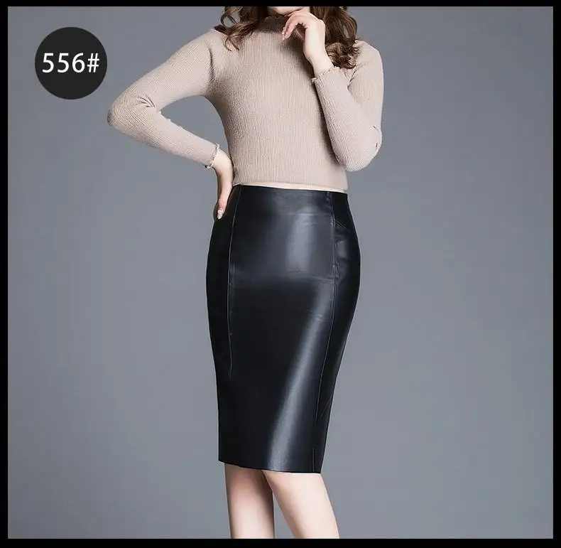 Women 2024 Autumn Winter Sheepskin Skirt Genuine Leather Midi Skirt Female High Waist Split Package Hip Skirt 4XL H167