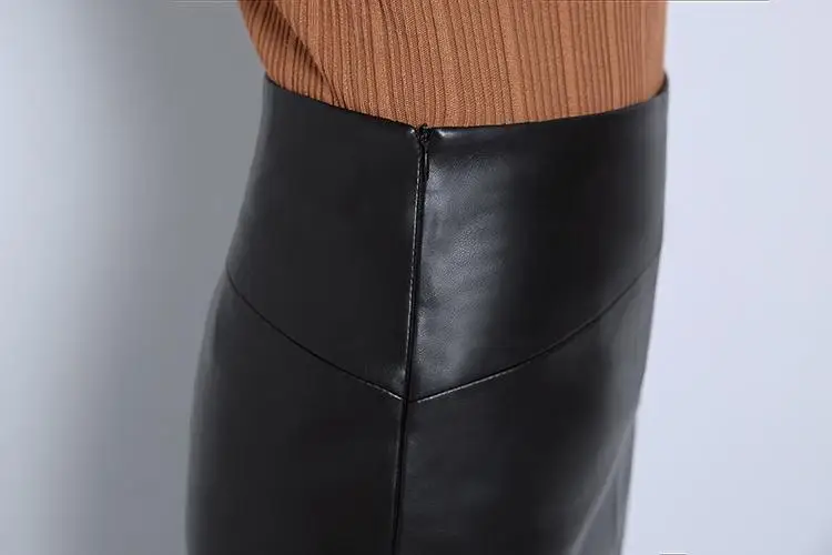 Women 2024 Autumn Winter Sheepskin Skirt Genuine Leather Midi Skirt Female High Waist Split Package Hip Skirt 4XL H167