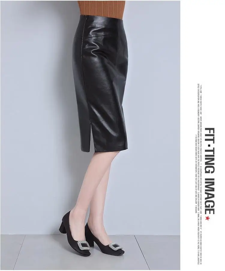 Women 2024 Autumn Winter Sheepskin Skirt Genuine Leather Midi Skirt Female High Waist Split Package Hip Skirt 4XL H167