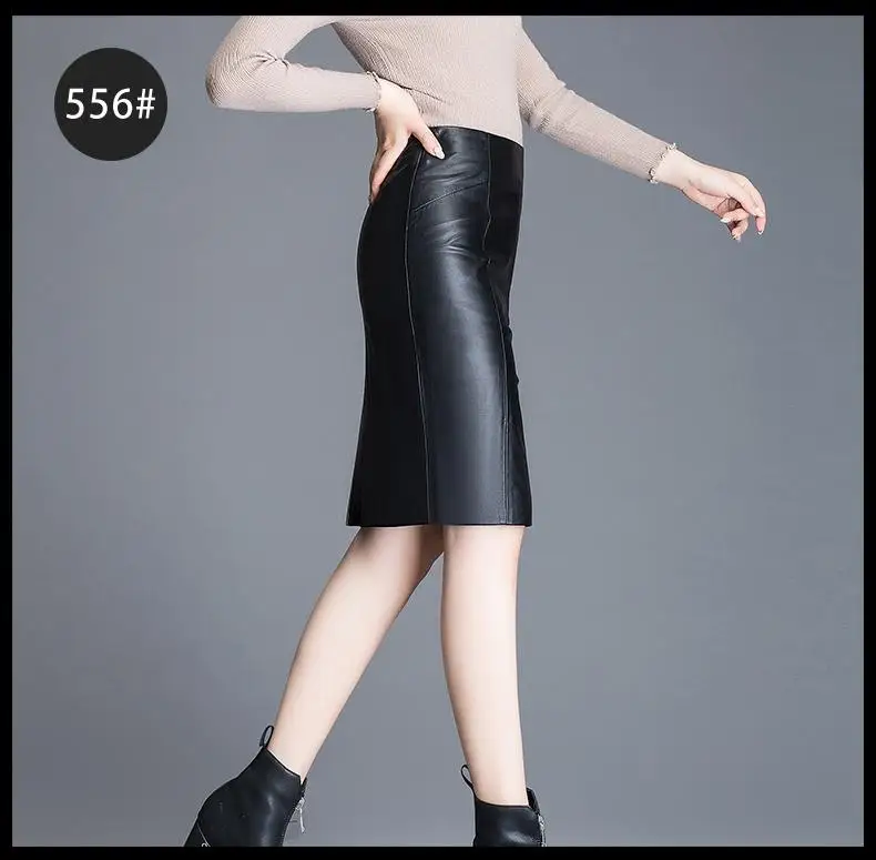 Women 2024 Autumn Winter Sheepskin Skirt Genuine Leather Midi Skirt Female High Waist Split Package Hip Skirt 4XL H167