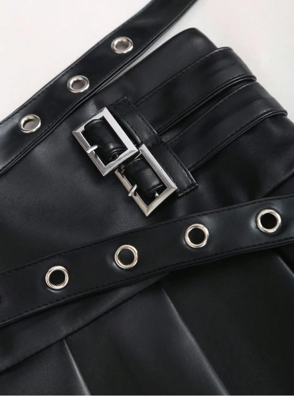 2026 New Women's Black Pu Leather Skirt High-waisted A-shaped Pleated Skirt