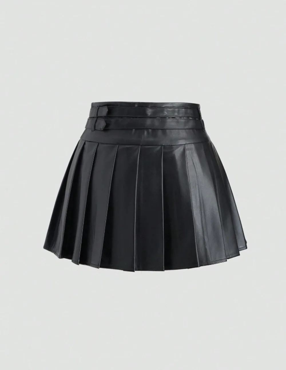 2026 New Women's Black Pu Leather Skirt High-waisted A-shaped Pleated Skirt