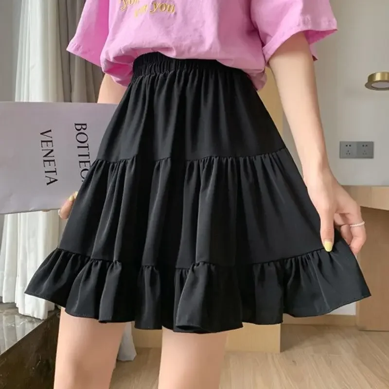 Summer New White Chiffon Skirt High Waist A-line Thin Ruffled Pleated Half-body Skirt Korean Fashion Streetwear Skirts for Women