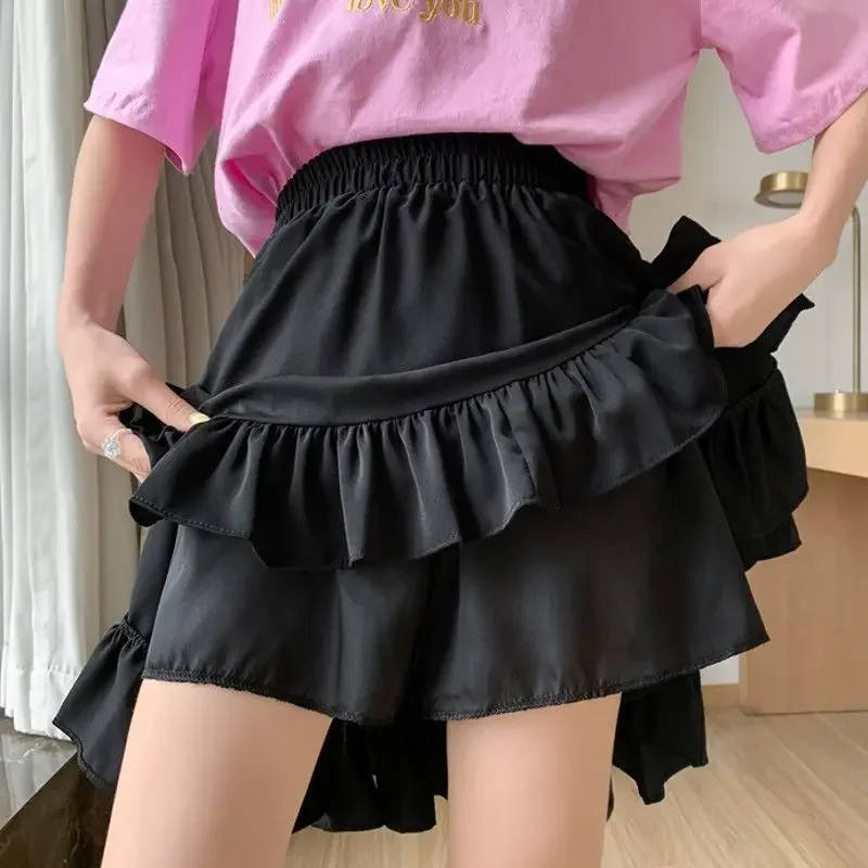 Summer New White Chiffon Skirt High Waist A-line Thin Ruffled Pleated Half-body Skirt Korean Fashion Streetwear Skirts for Women