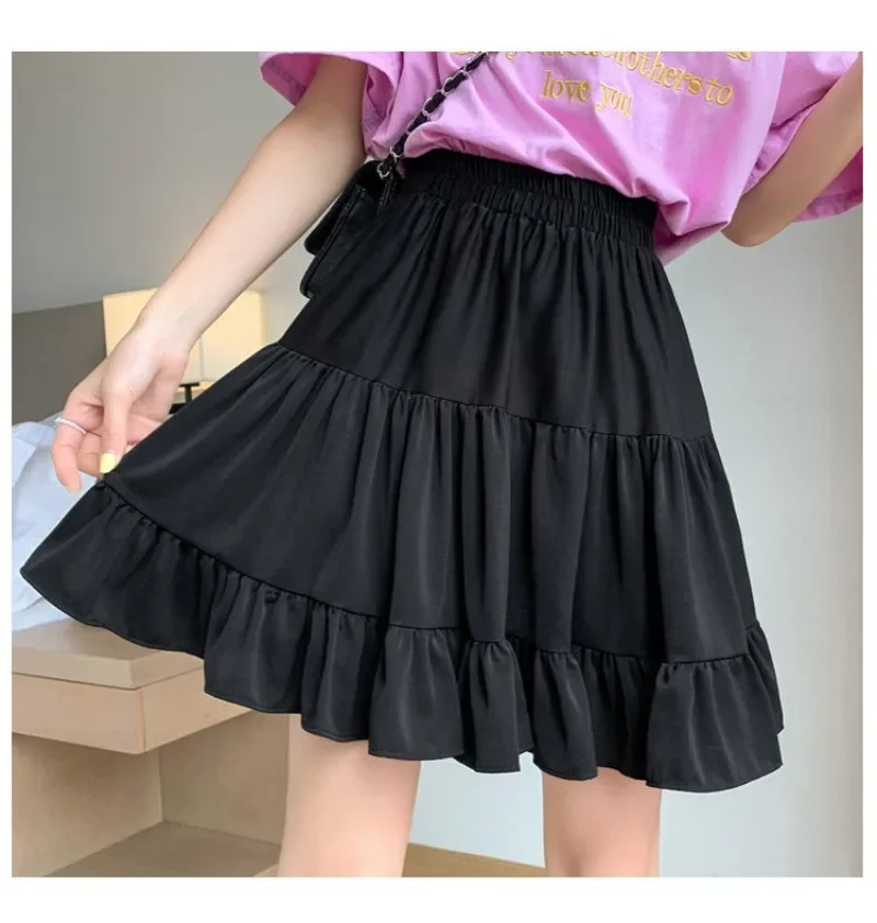 Summer New White Chiffon Skirt High Waist A-line Thin Ruffled Pleated Half-body Skirt Korean Fashion Streetwear Skirts for Women