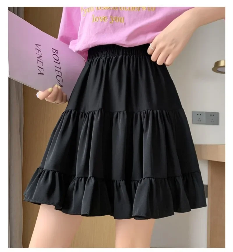 Summer New White Chiffon Skirt High Waist A-line Thin Ruffled Pleated Half-body Skirt Korean Fashion Streetwear Skirts for Women