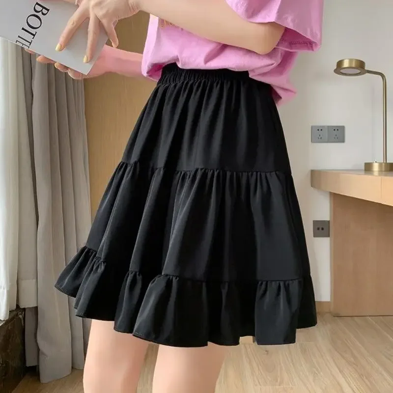 Summer New White Chiffon Skirt High Waist A-line Thin Ruffled Pleated Half-body Skirt Korean Fashion Streetwear Skirts for Women