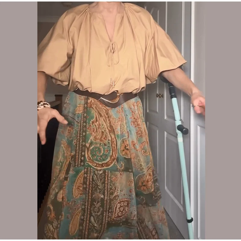 Women Vintage Paisley Print High Waist Maxi Skirt Elastic Waist Boho Retro Style Casual Streetwear Fashion Trendy New Arrival