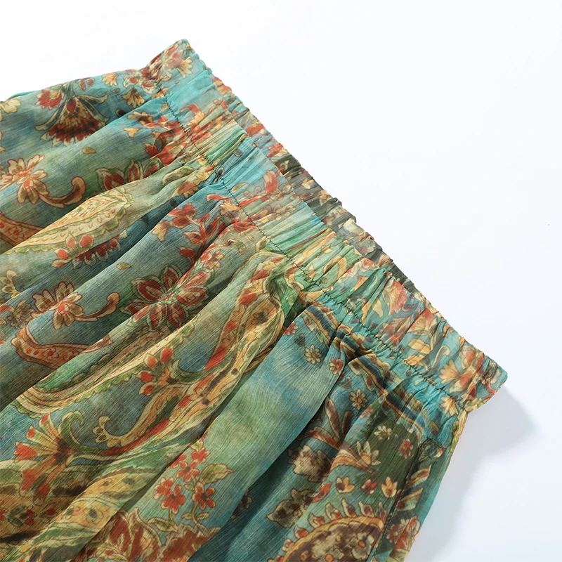 Women Vintage Paisley Print High Waist Maxi Skirt Elastic Waist Boho Retro Style Casual Streetwear Fashion Trendy New Arrival