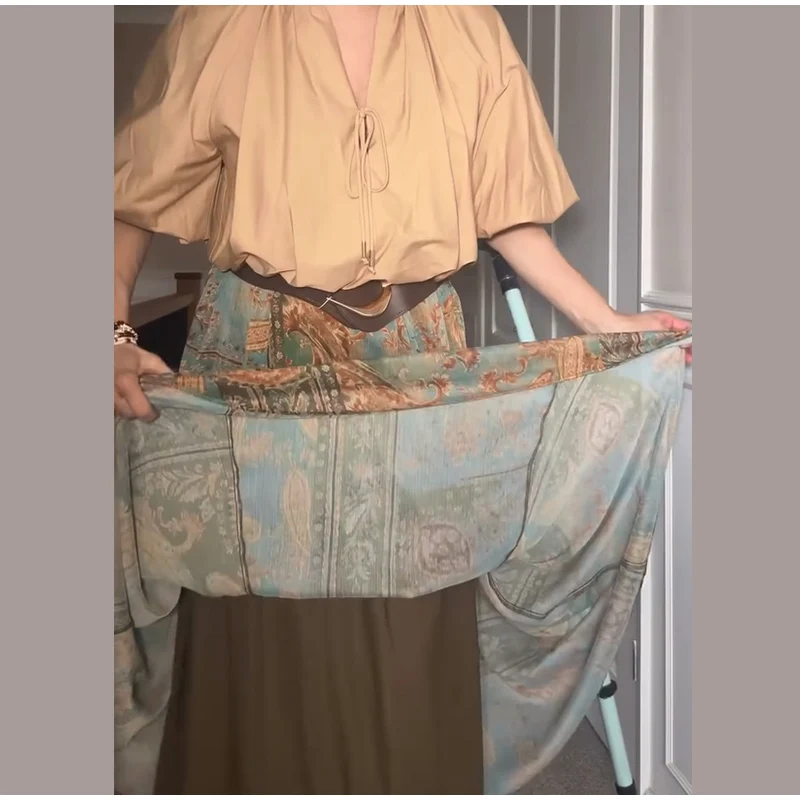 Women Vintage Paisley Print High Waist Maxi Skirt Elastic Waist Boho Retro Style Casual Streetwear Fashion Trendy New Arrival