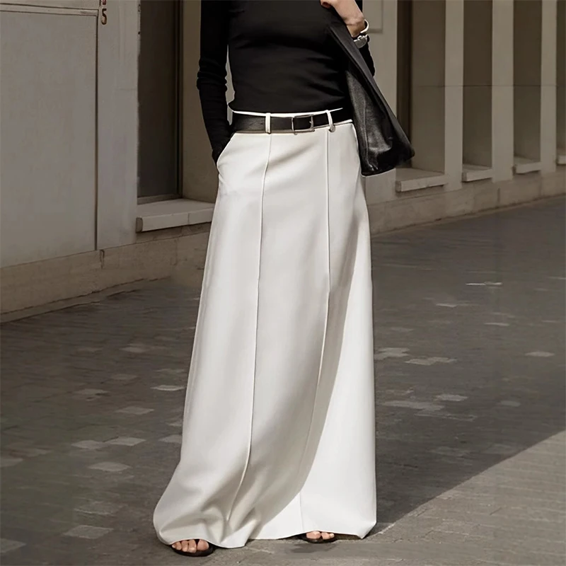 Women's Skirts 2025 New Spring Summer Fashion Black White Color Loose High Waist Casual Office Long Skirt