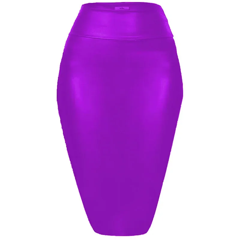Women's Shiny Metallic Pencil Midi Skirt, Stretchy Coated Spandex, Office Ladies, Gothic Sheath, High Street, Elegant