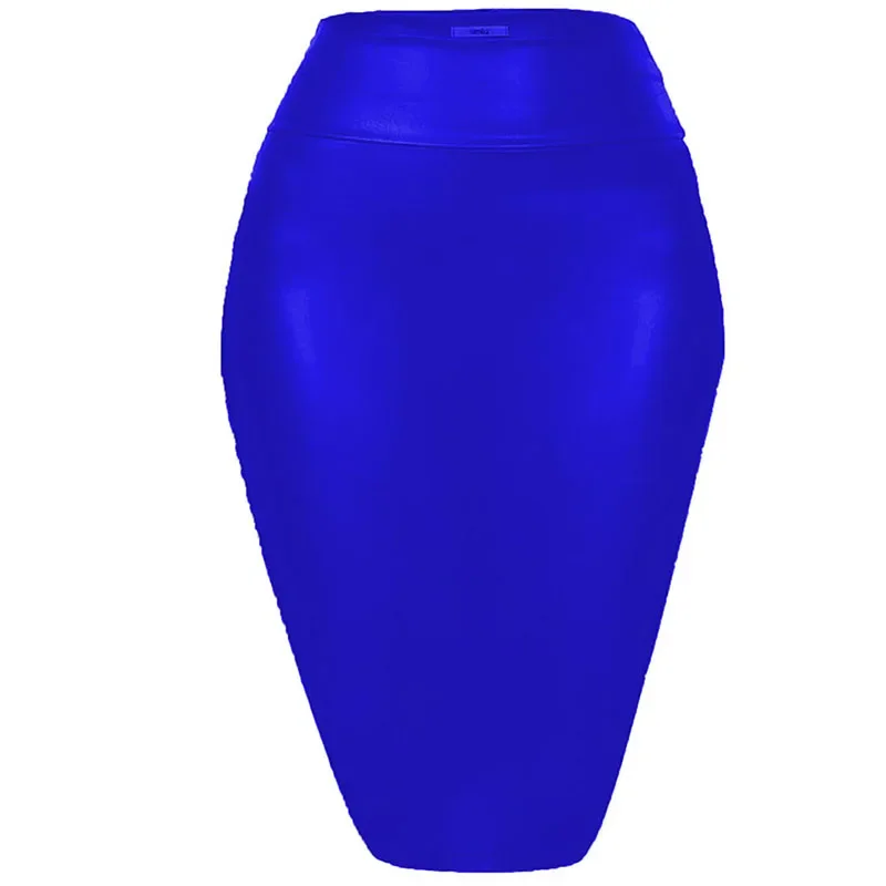 Women's Shiny Metallic Pencil Midi Skirt, Stretchy Coated Spandex, Office Ladies, Gothic Sheath, High Street, Elegant