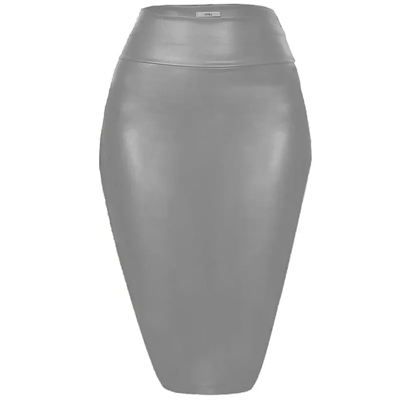 Women's Shiny Metallic Pencil Midi Skirt, Stretchy Coated Spandex, Office Ladies, Gothic Sheath, High Street, Elegant
