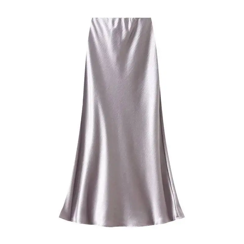 Women Summer Satin Long Skirt 2025 Trendy Elegant High Waist Solid Color Luxury Faldas