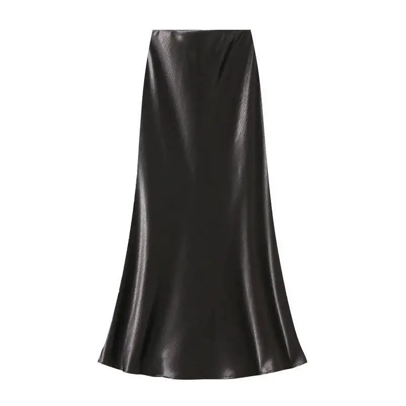 Women Summer Satin Long Skirt 2025 Trendy Elegant High Waist Solid Color Luxury Faldas