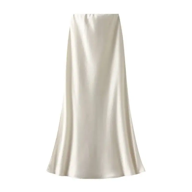 Women Summer Satin Long Skirt 2025 Trendy Elegant High Waist Solid Color Luxury Faldas