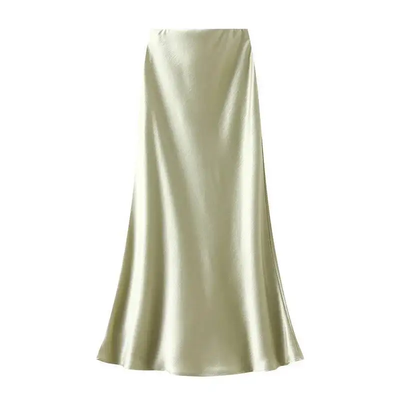 Women Summer Satin Long Skirt 2025 Trendy Elegant High Waist Solid Color Luxury Faldas