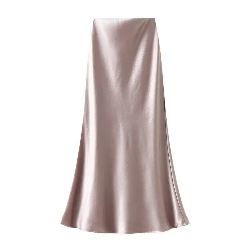 Women Summer Satin Long Skirt 2025 Trendy Elegant High Waist Solid Color Luxury Faldas