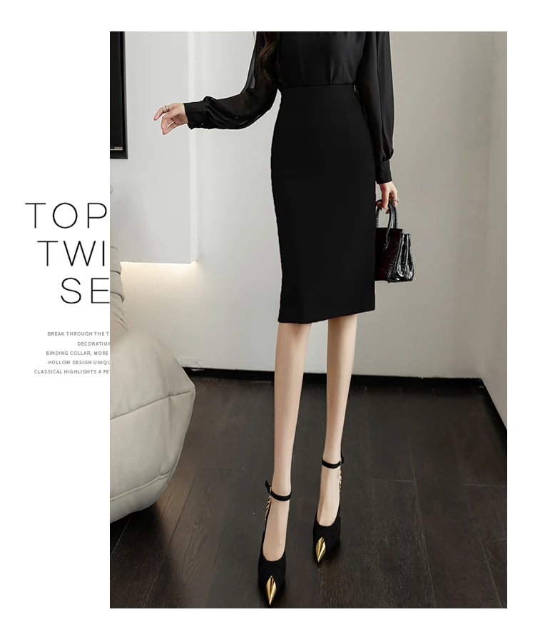 Fahsion Summer Office Black Skirts Women 2024 Elegant High Waist Gray Red Bodycon Skirt Sexy High Waist Midi Mujer Faldas S-2XL