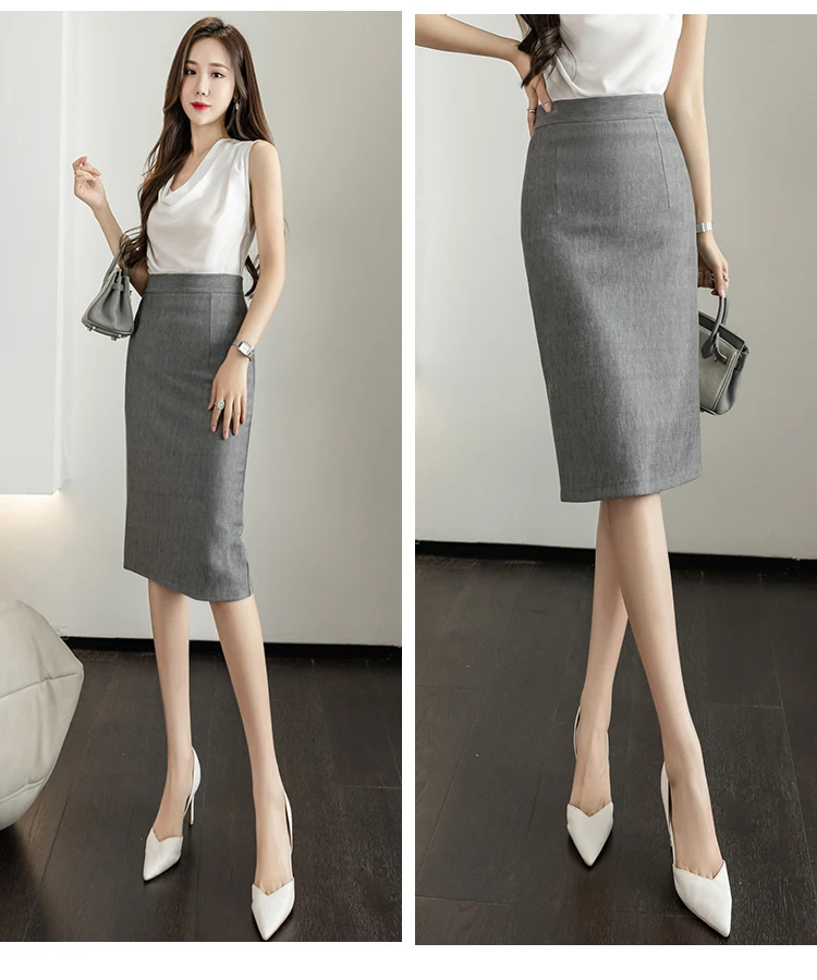 Fahsion Summer Office Black Skirts Women 2024 Elegant High Waist Gray Red Bodycon Skirt Sexy High Waist Midi Mujer Faldas S-2XL