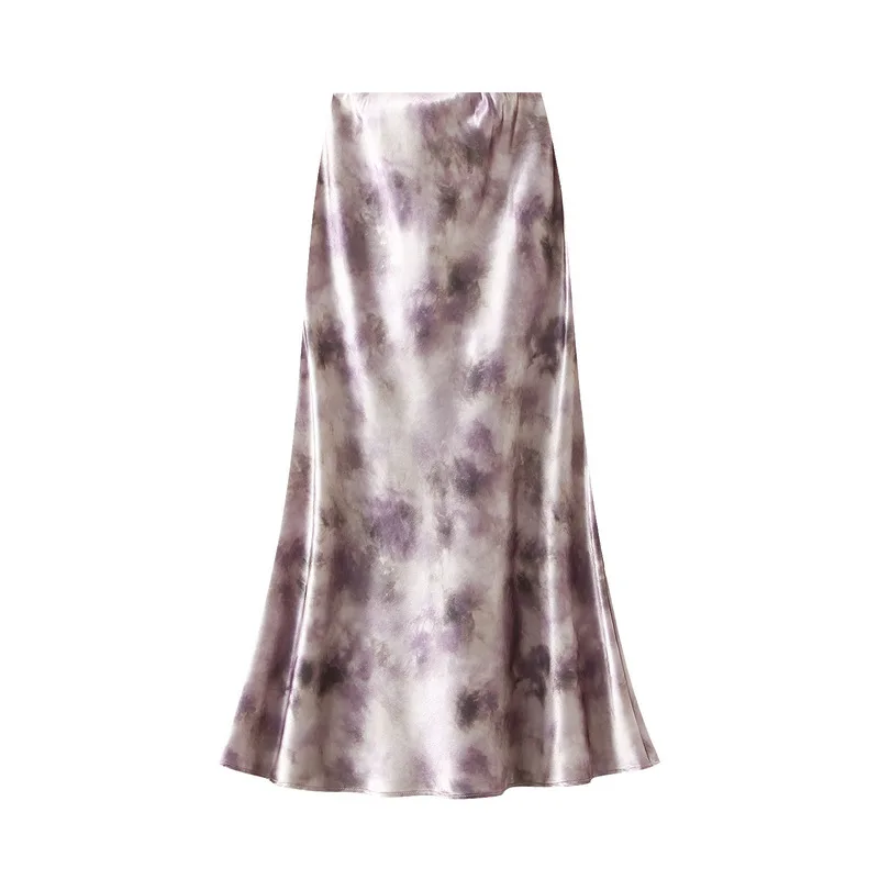 New In Chinese Style Ink Print Satin Long Skirts Women's 2025 Spring Summer Elegant High Waist Faldas