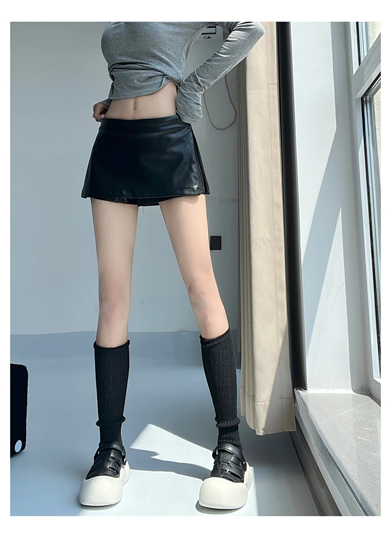 Summer Faux Leather Mini Skirts With Safety Shorts PU Skirts For Woman Low Waist Skirts Luxury Designer Slit Pencil Skirts Brown