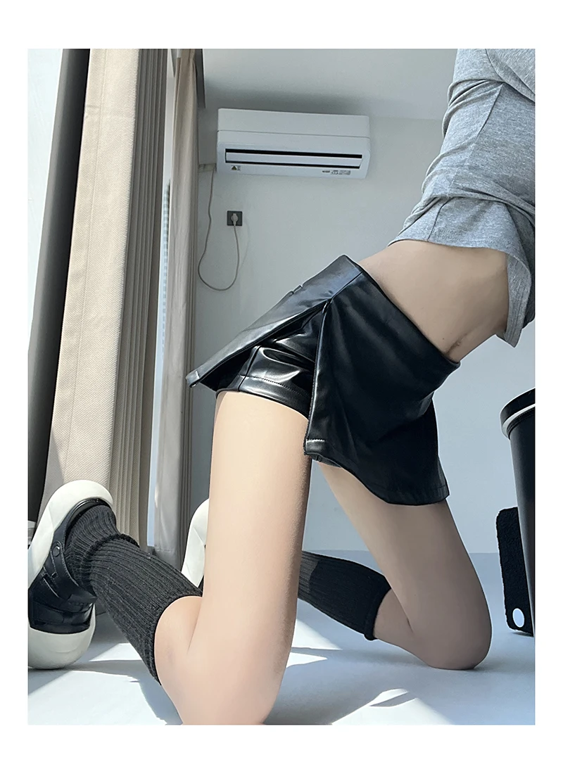Summer Faux Leather Mini Skirts With Safety Shorts PU Skirts For Woman Low Waist Skirts Luxury Designer Slit Pencil Skirts Brown