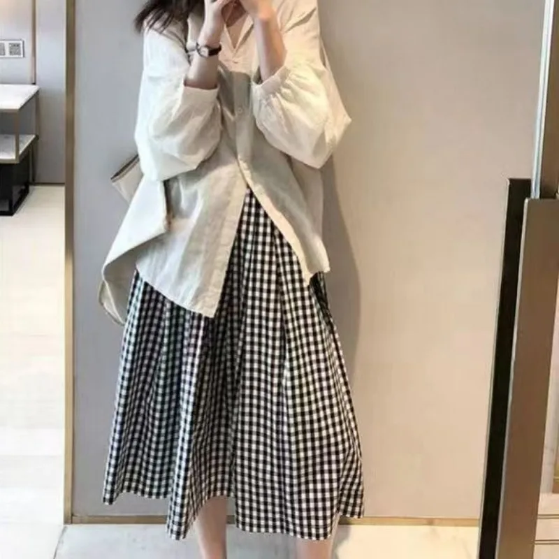 Plaid Skirt Women's Clothing High Waist Big Swing Japanese Jupe 2025 Faldas Mujer De Moda Vintage Saia Fashion Korean Skirts