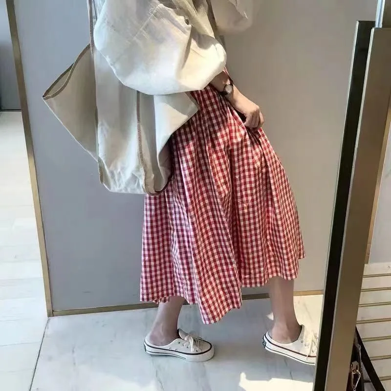 Plaid Skirt Women's Clothing High Waist Big Swing Japanese Jupe 2025 Faldas Mujer De Moda Vintage Saia Fashion Korean Skirts