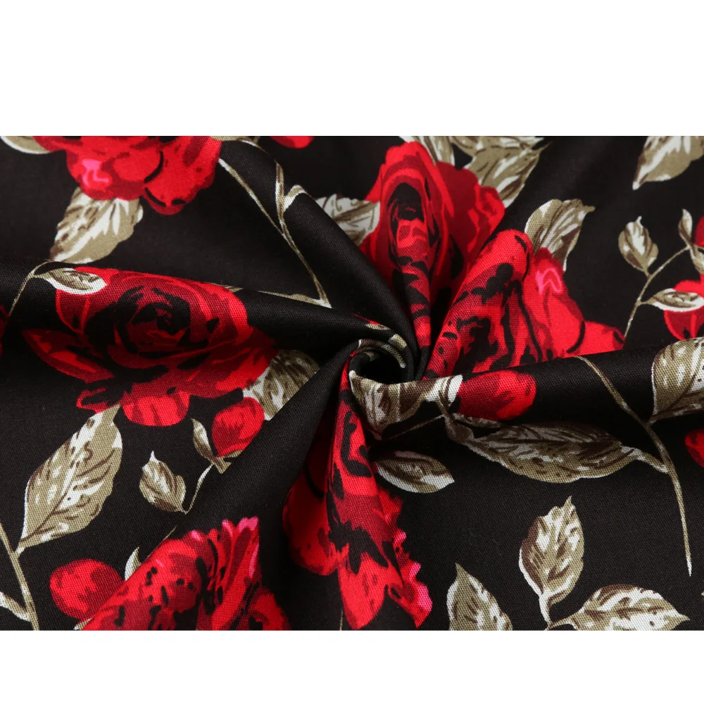3XL High Waist Floral Rockabilly Pleated Skirts Womens Summer Red Rose Flower Bohe 50s 60s Vintage Skirt Midi Oversized Clothing