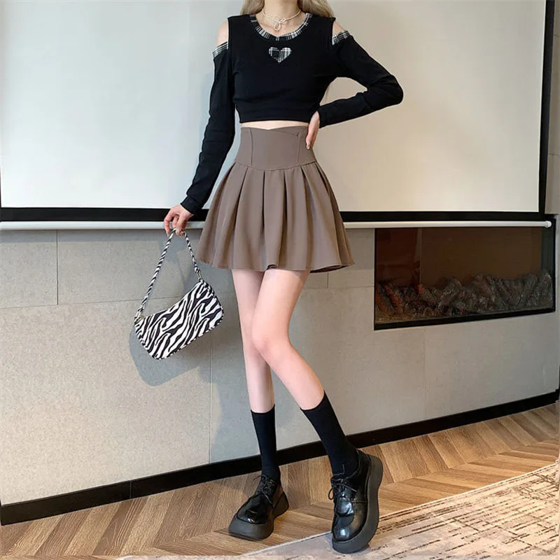 Lucyever Fashion Women Zipper High Waist Mini Skirt Korean Style Anti-Glare Pleated Skirt Female Show Leg Length A-Line Skirts