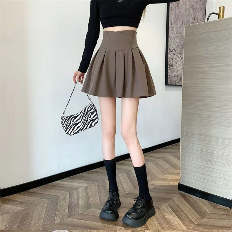 Lucyever Fashion Women Zipper High Waist Mini Skirt Korean Style Anti-Glare Pleated Skirt Female Show Leg Length A-Line Skirts