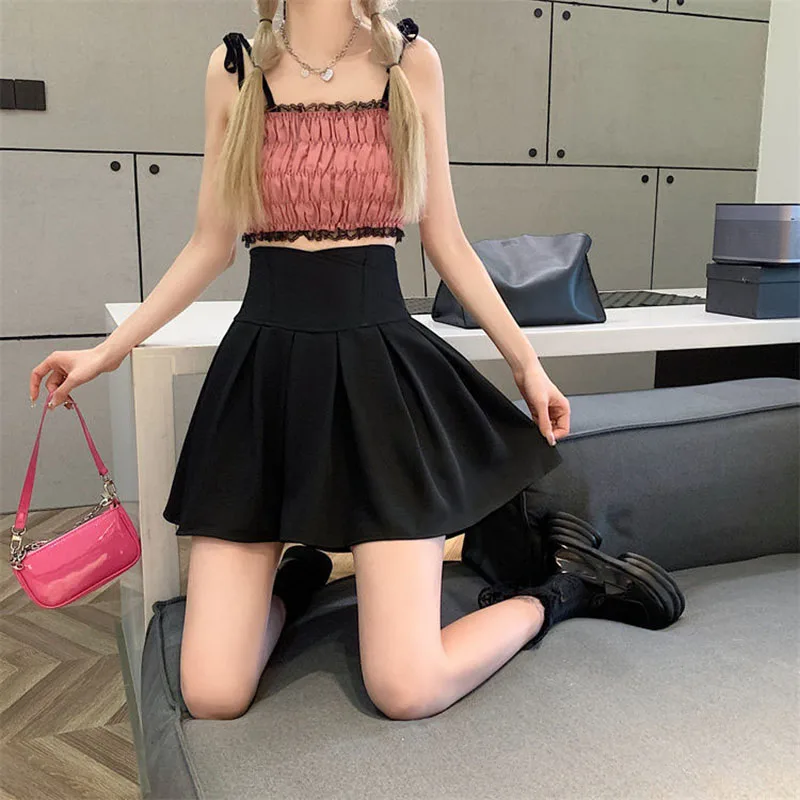 Lucyever Fashion Women Zipper High Waist Mini Skirt Korean Style Anti-Glare Pleated Skirt Female Show Leg Length A-Line Skirts