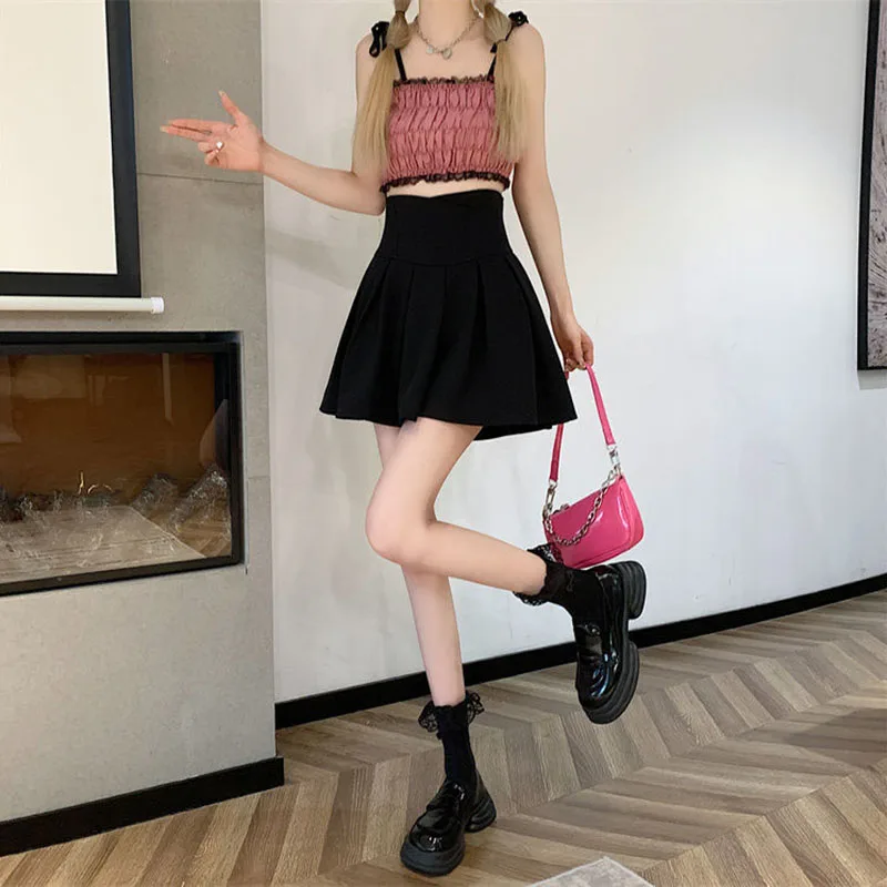 Lucyever Fashion Women Zipper High Waist Mini Skirt Korean Style Anti-Glare Pleated Skirt Female Show Leg Length A-Line Skirts