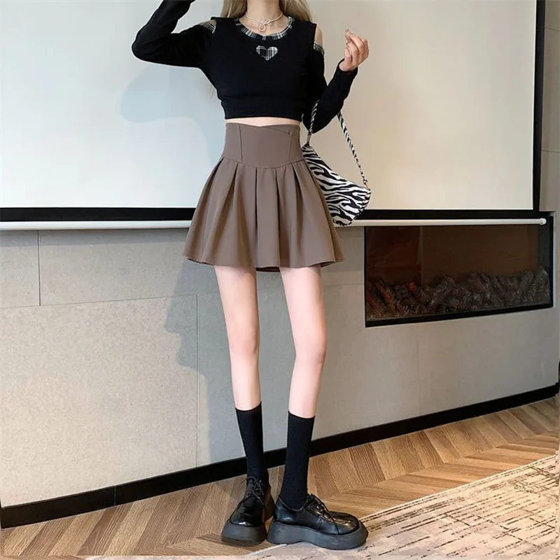 Lucyever Fashion Women Zipper High Waist Mini Skirt Korean Style Anti-Glare Pleated Skirt Female Show Leg Length A-Line Skirts