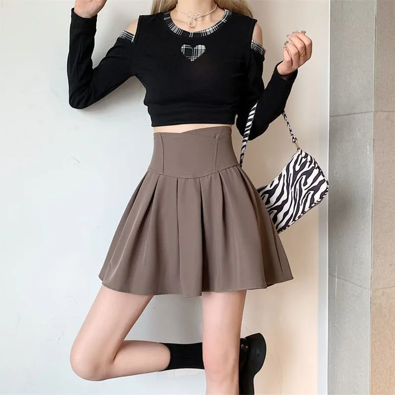 Lucyever Fashion Women Zipper High Waist Mini Skirt Korean Style Anti-Glare Pleated Skirt Female Show Leg Length A-Line Skirts