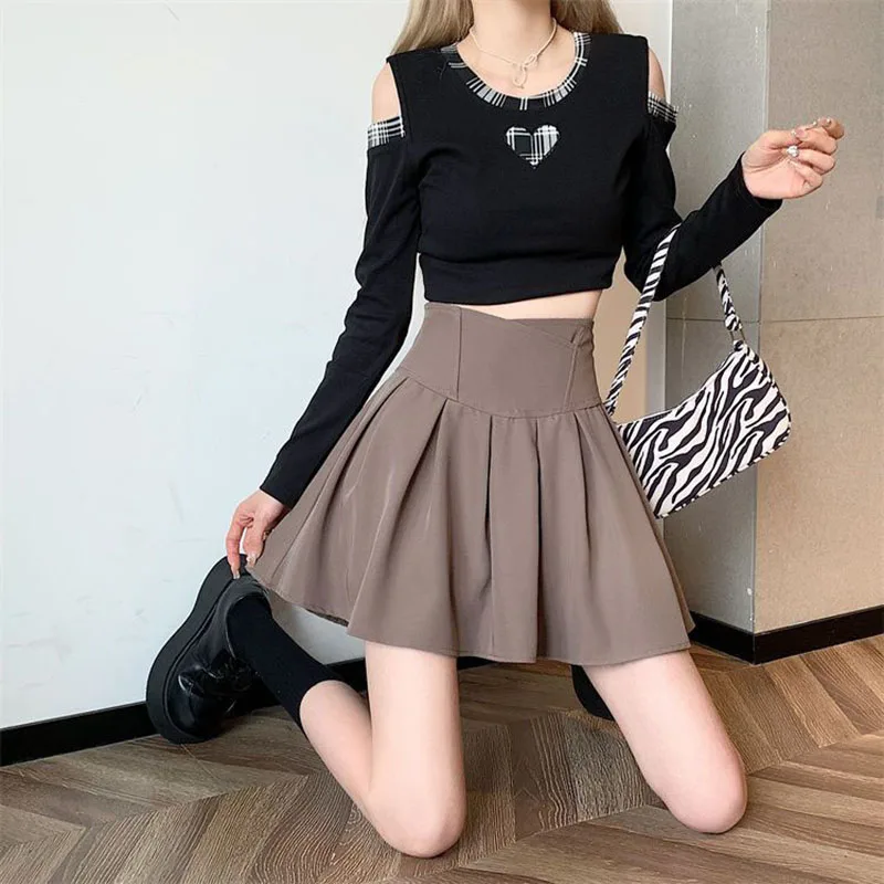 Lucyever Fashion Women Zipper High Waist Mini Skirt Korean Style Anti-Glare Pleated Skirt Female Show Leg Length A-Line Skirts