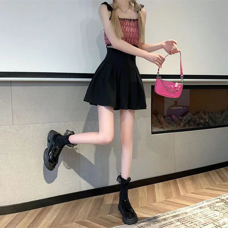 Lucyever Fashion Women Zipper High Waist Mini Skirt Korean Style Anti-Glare Pleated Skirt Female Show Leg Length A-Line Skirts