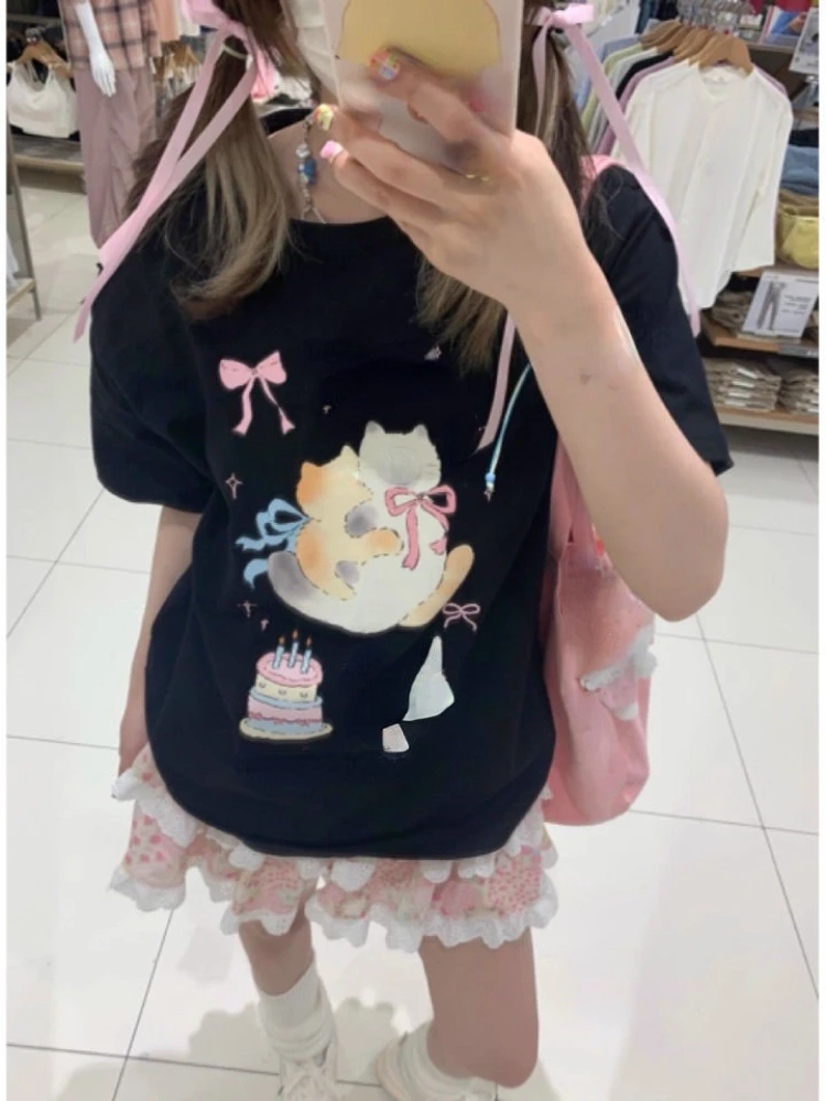 Japanese Kawaii Skirts Women 2000s Vintage Y2k Clothing Pink A-line Slim Lolita Mini Skirts Sweet High Waist Lace Outfits Summer