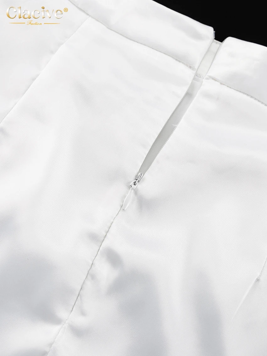 Clacive Sexy Loose White Satin Skirts For Women 2024 Fashion High Waist Long Skirt Elegant Chic Slit Skirt Female Clothing