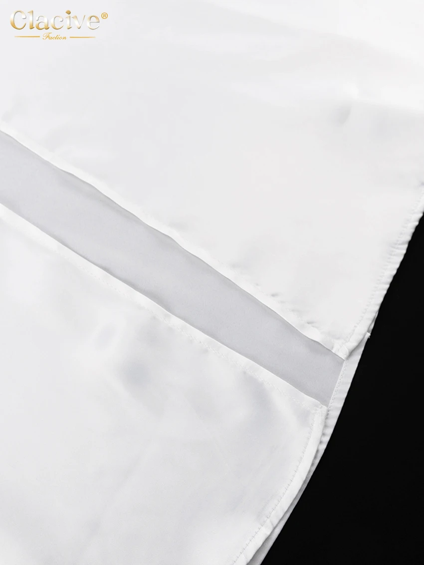 Clacive Sexy Loose White Satin Skirts For Women 2024 Fashion High Waist Long Skirt Elegant Chic Slit Skirt Female Clothing