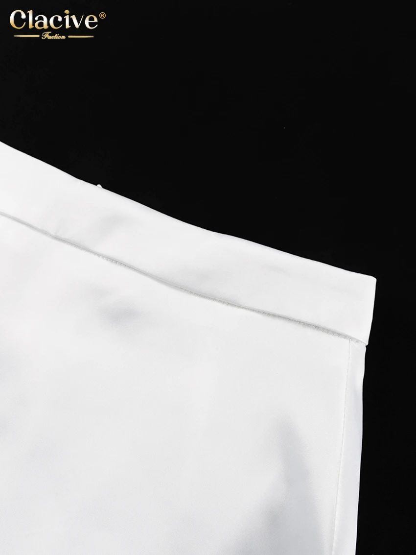 Clacive Sexy Loose White Satin Skirts For Women 2024 Fashion High Waist Long Skirt Elegant Chic Slit Skirt Female Clothing