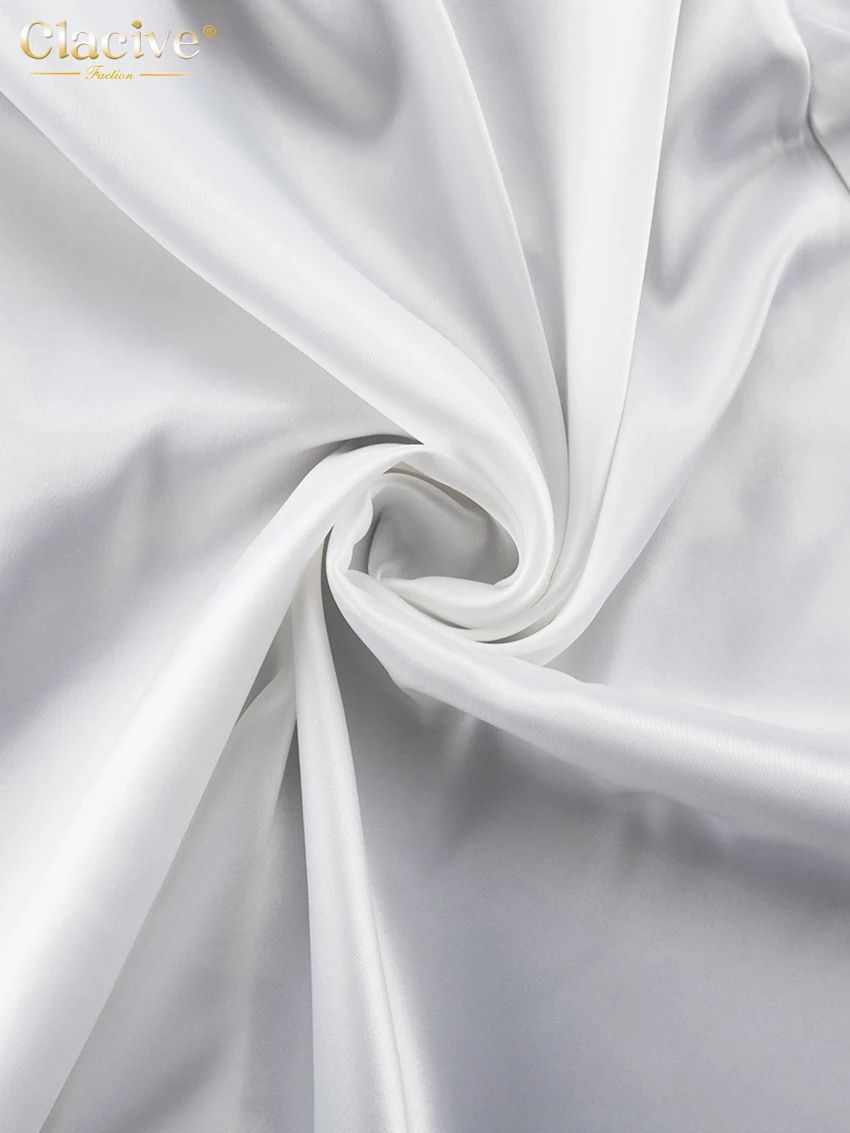 Clacive Sexy Loose White Satin Skirts For Women 2024 Fashion High Waist Long Skirt Elegant Chic Slit Skirt Female Clothing