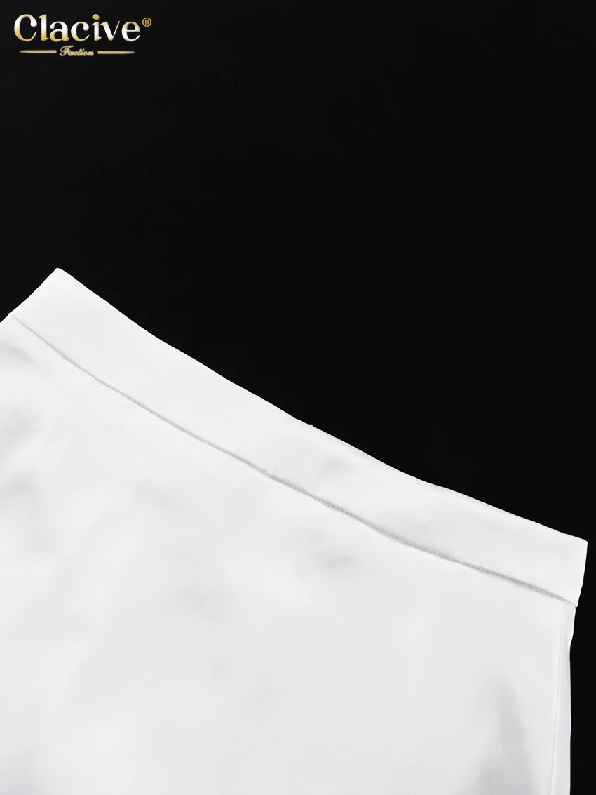 Clacive Sexy Loose White Satin Skirts For Women 2024 Fashion High Waist Long Skirt Elegant Chic Slit Skirt Female Clothing